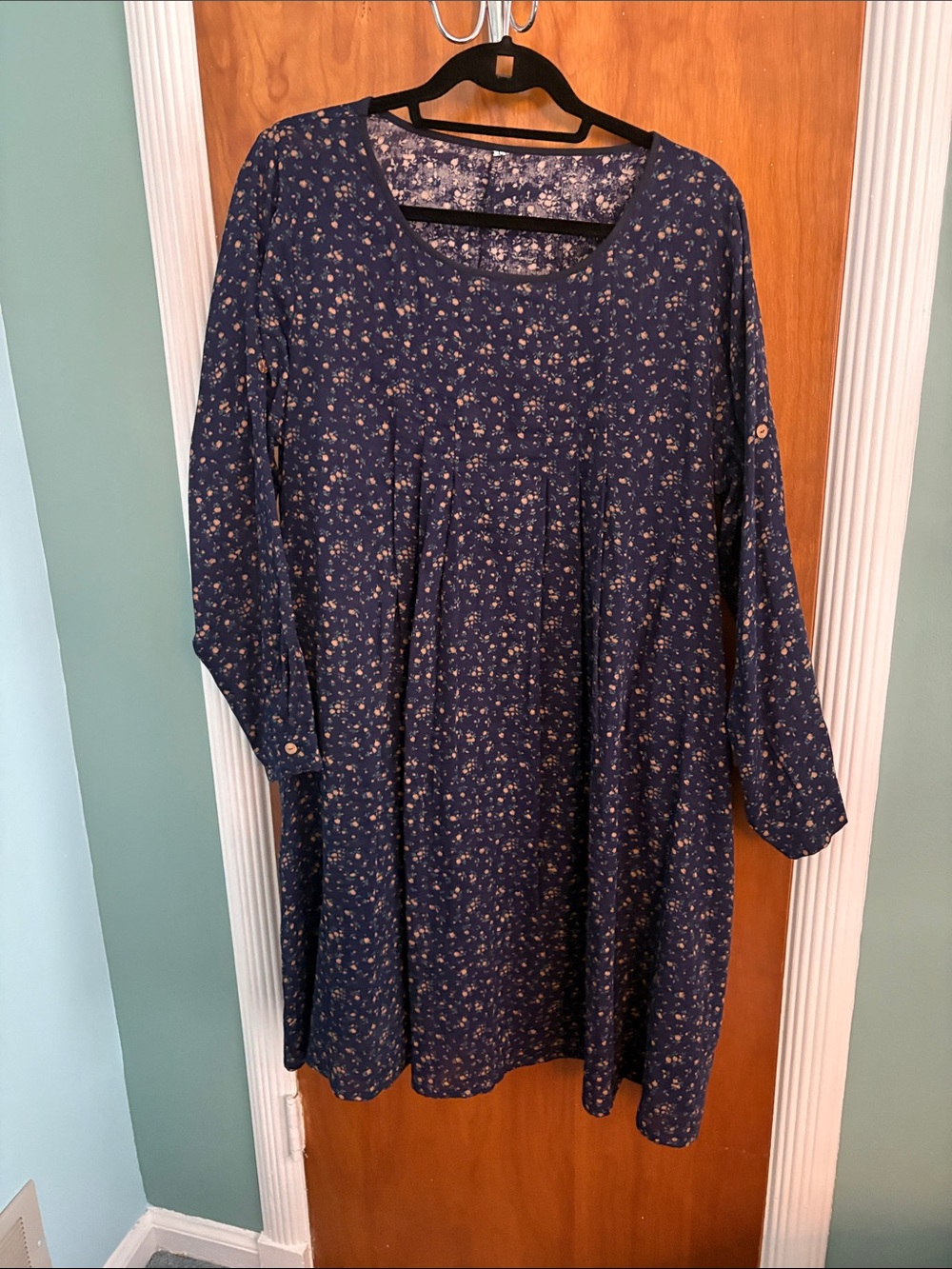 Navy Cotton Floral Long-Sleeve Women's Top